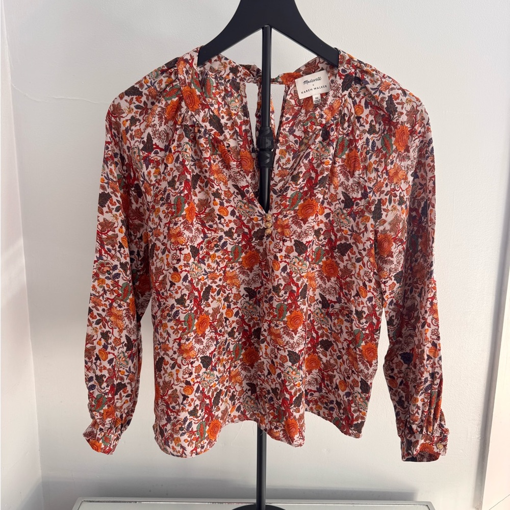 Madewell x Karen Walker 100% Silk Floral Blouse Boho Romantic Top XS